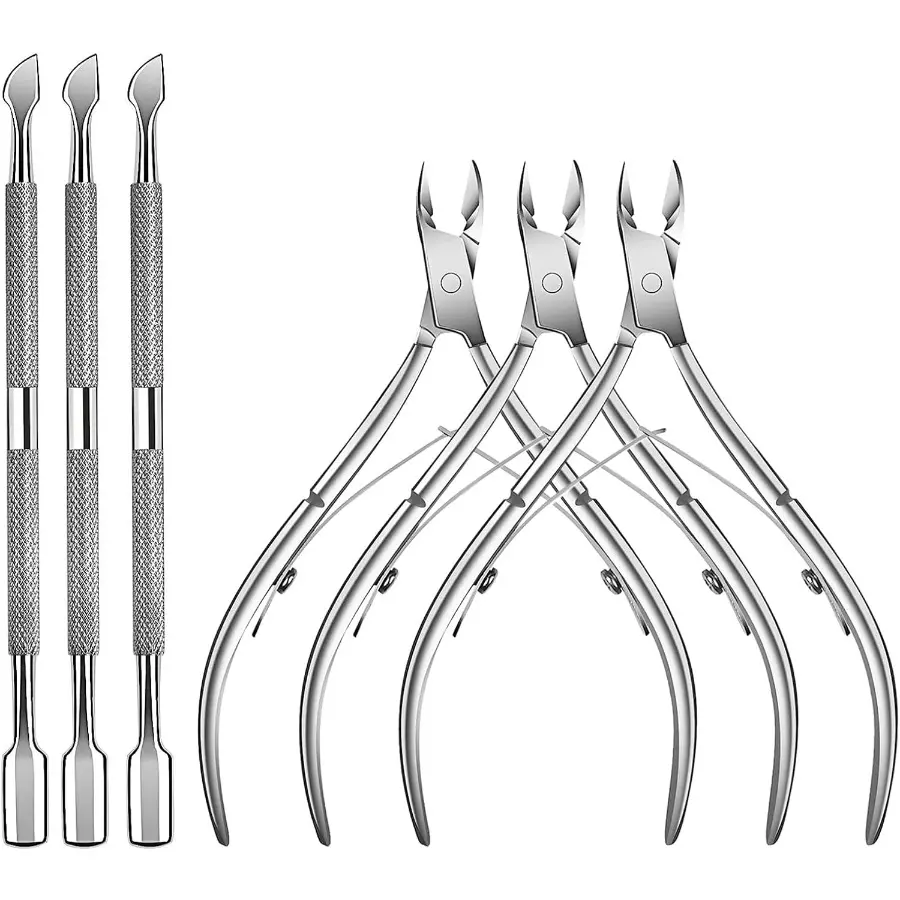6 Packs Cuticle Trimmer with Pusher - Professional Stainless Steel Cuticle Nippers Cutter Clippers and Cuticle Remover Manicure Tools Pedicure Tool for Fingernails Toenails DIY Pedicure (silver)