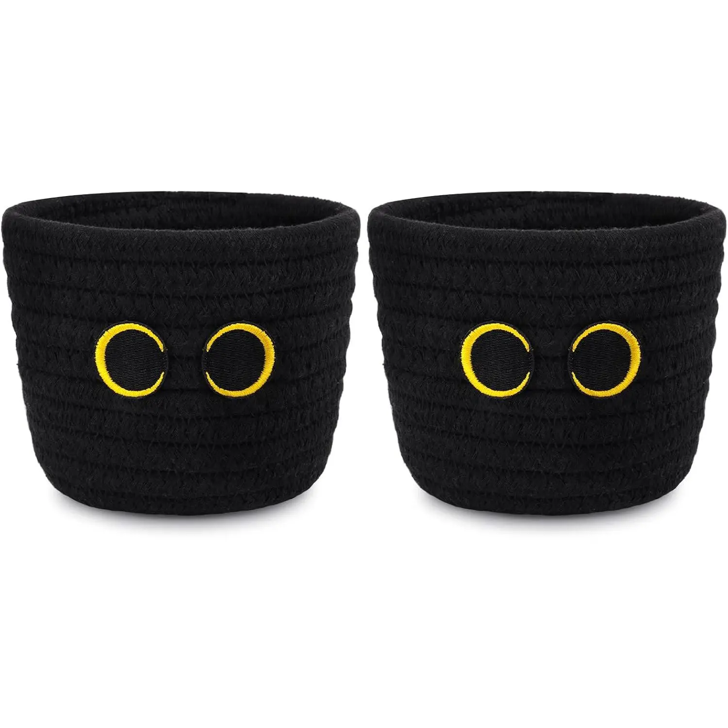 2 Pack Black  Makeup Brush Holder-Cute  Oval Mini Woven Basket