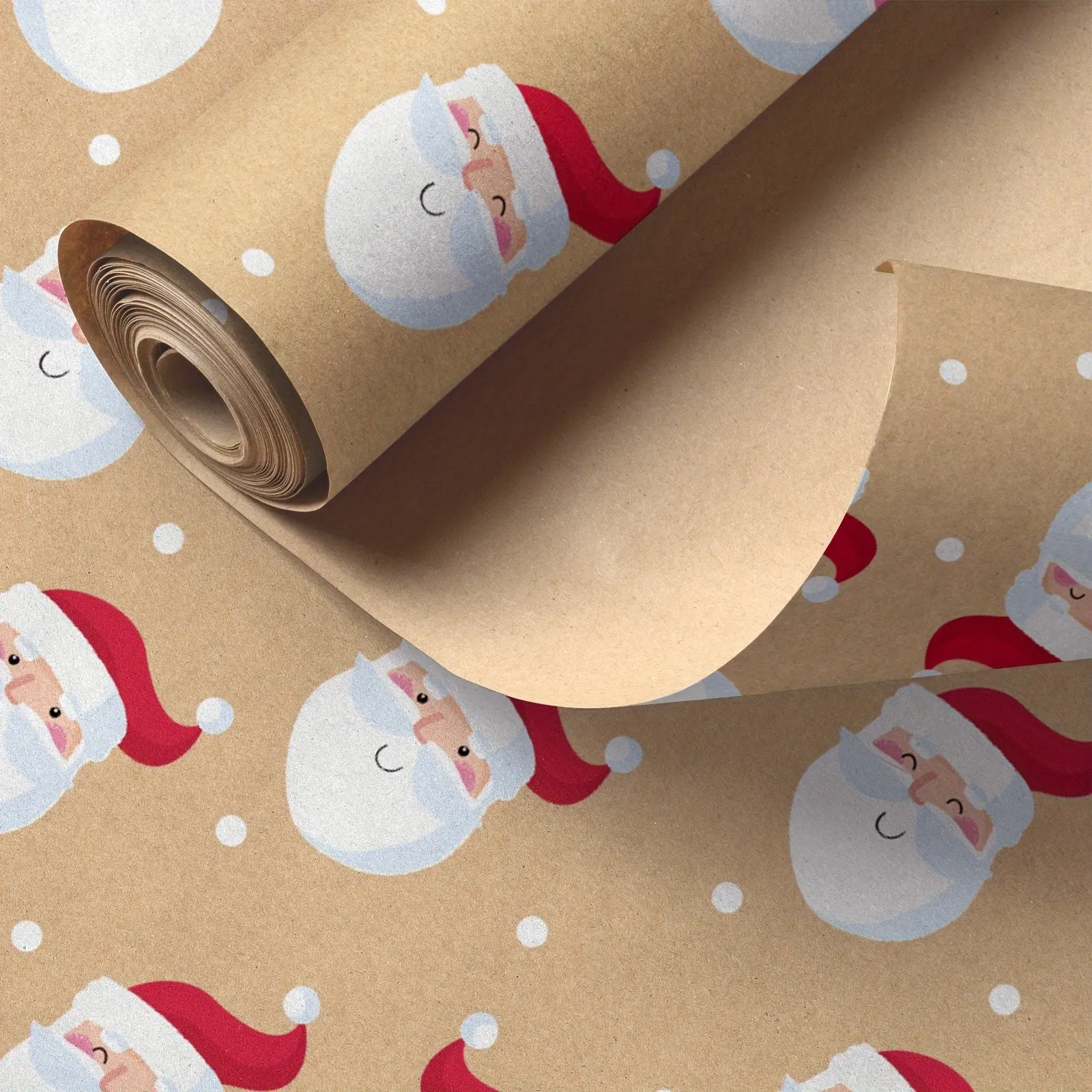 Christmas Kraft Paper Roll, Base Santa Claus & Polka Dots, Ideal for Party Decor, Gift Wrapping, DIY Crafts, 43cm X 500cm