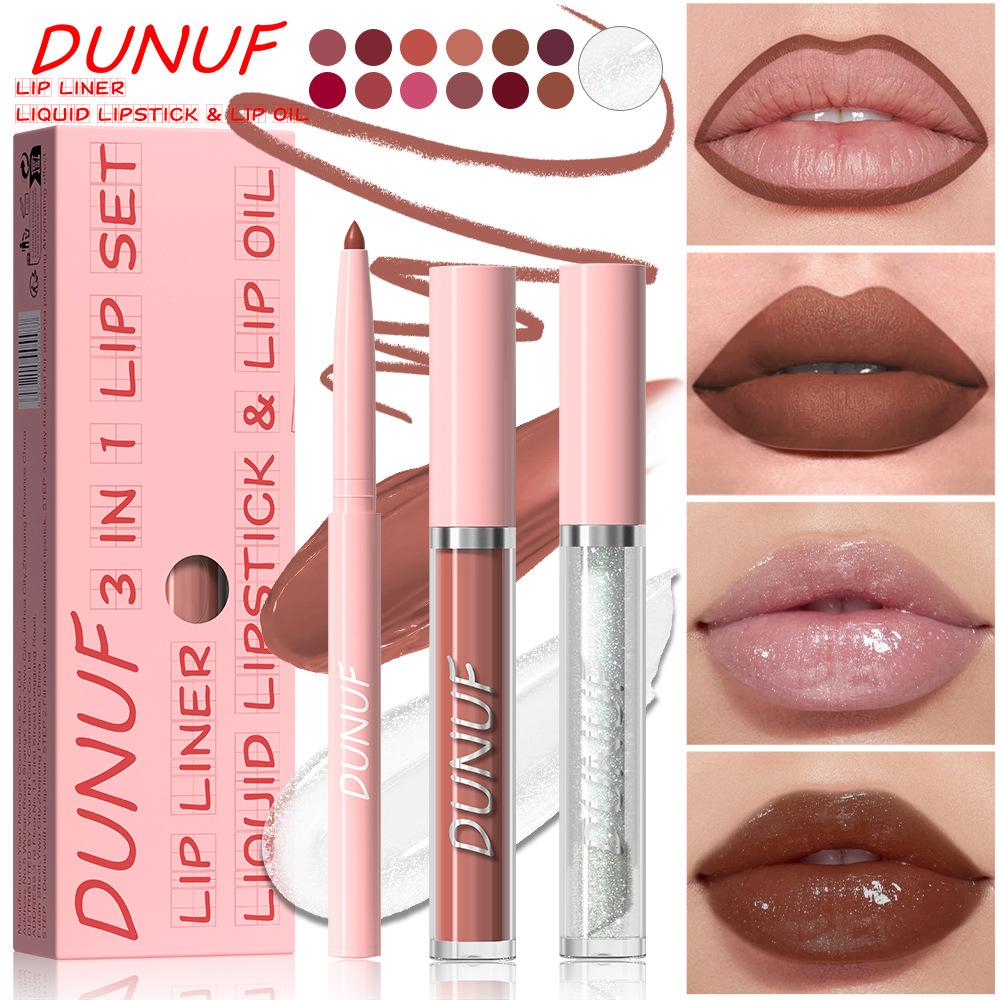 3PCS Nude Brown Lip Liner and Matte Lipstick Makeup Sets,3in1 Vegan Lipstick Lip Liner and Gloss Stain Set Long Lasting Waterproof labiales mate 24 horas originales matte largaduracion