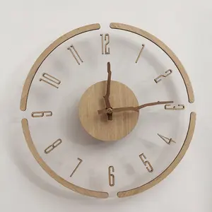 Minimalist Retro Acrylic Wall Clock, Clear Wooden Numerals, Wood-Grain Design, Home Office Decor, Gift for Holidays