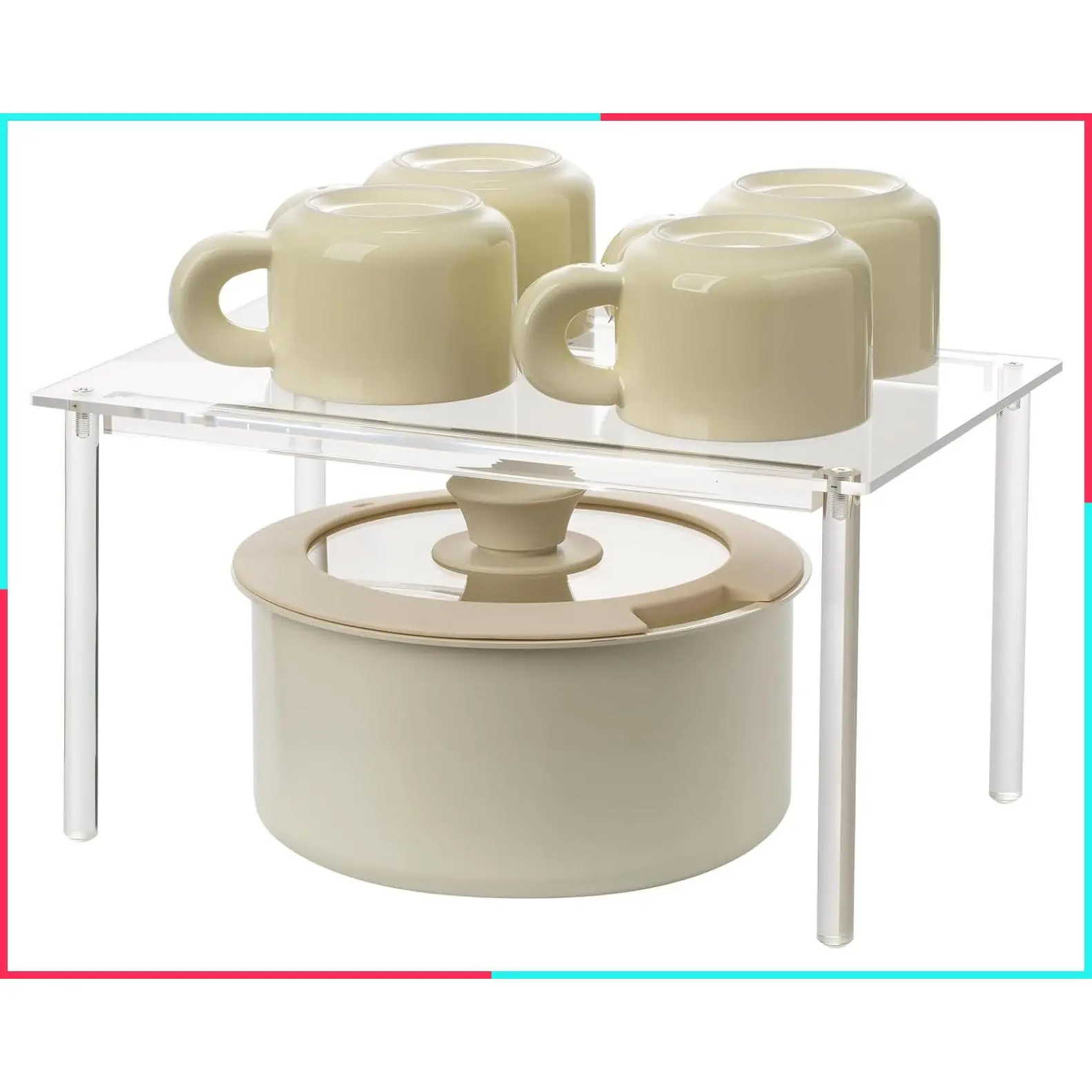 1 Pack Clear Acrylic Cabinet Organizer, Kitchen Countertop Spice Rack Shelf Riser for Bathroom, Desk, Dresser Cupboard Storage