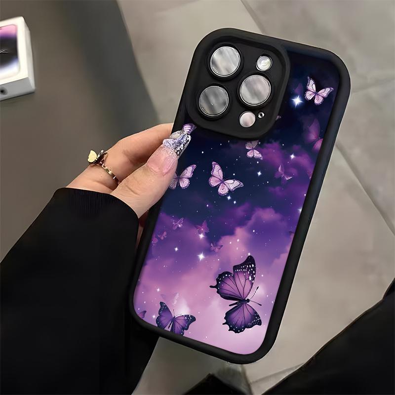 Dreamy Purple Starry Sky Butterfly Pattern Mobile Phone Case,phone Case Suitable for Iphone 11/12/13/14/15/16/17 Pro Promax Plus Air and Samsung S22/S23/S24/S25 Plus Ultra Fe,TPU Anti-Fall Protection Soft Case