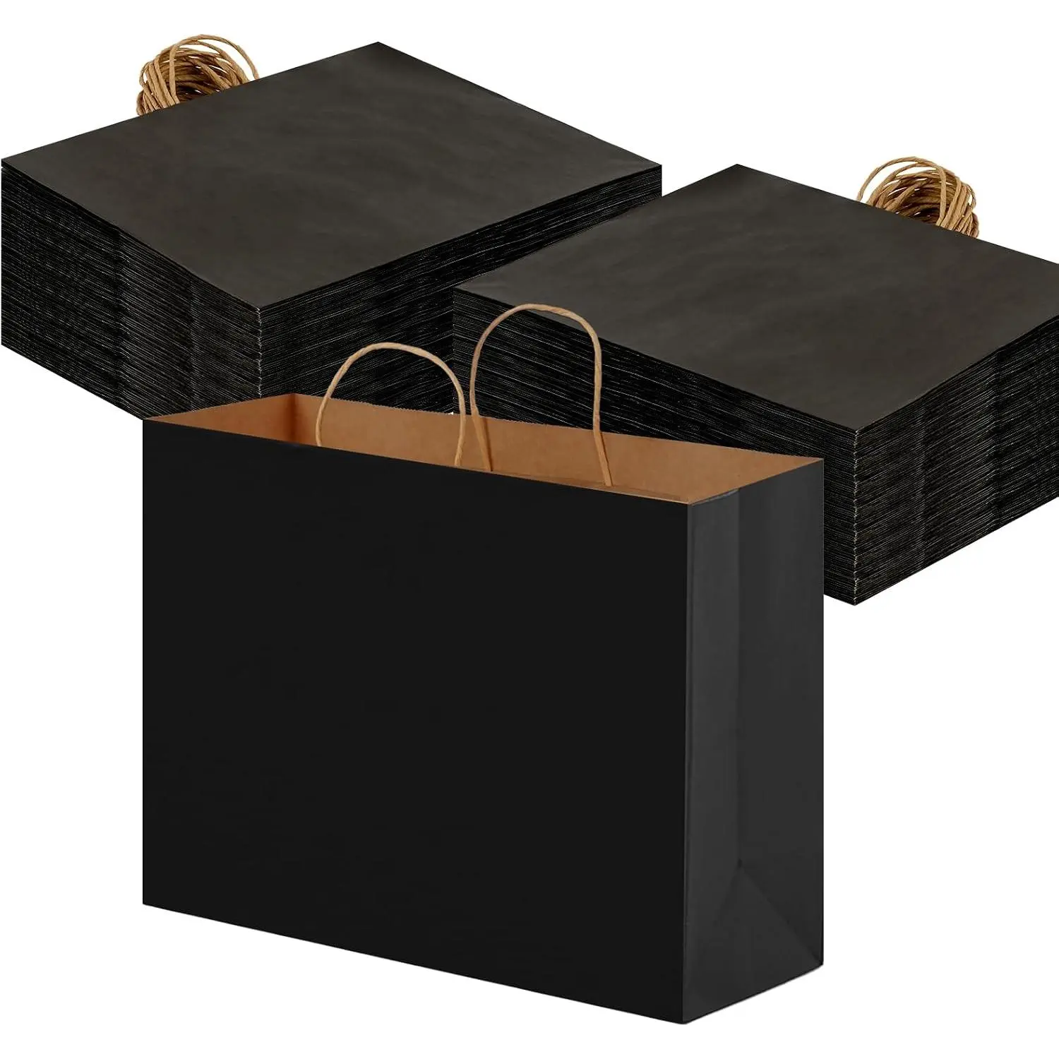 Black Paper Bags with Handles (110-Count, 16x6x12 in) - Bulk Disposable Paper Bags Gifts & Wrapping, Reusable Packaging Gifts & Wrapping for Businesses, DIY-Friendly Office Stationery