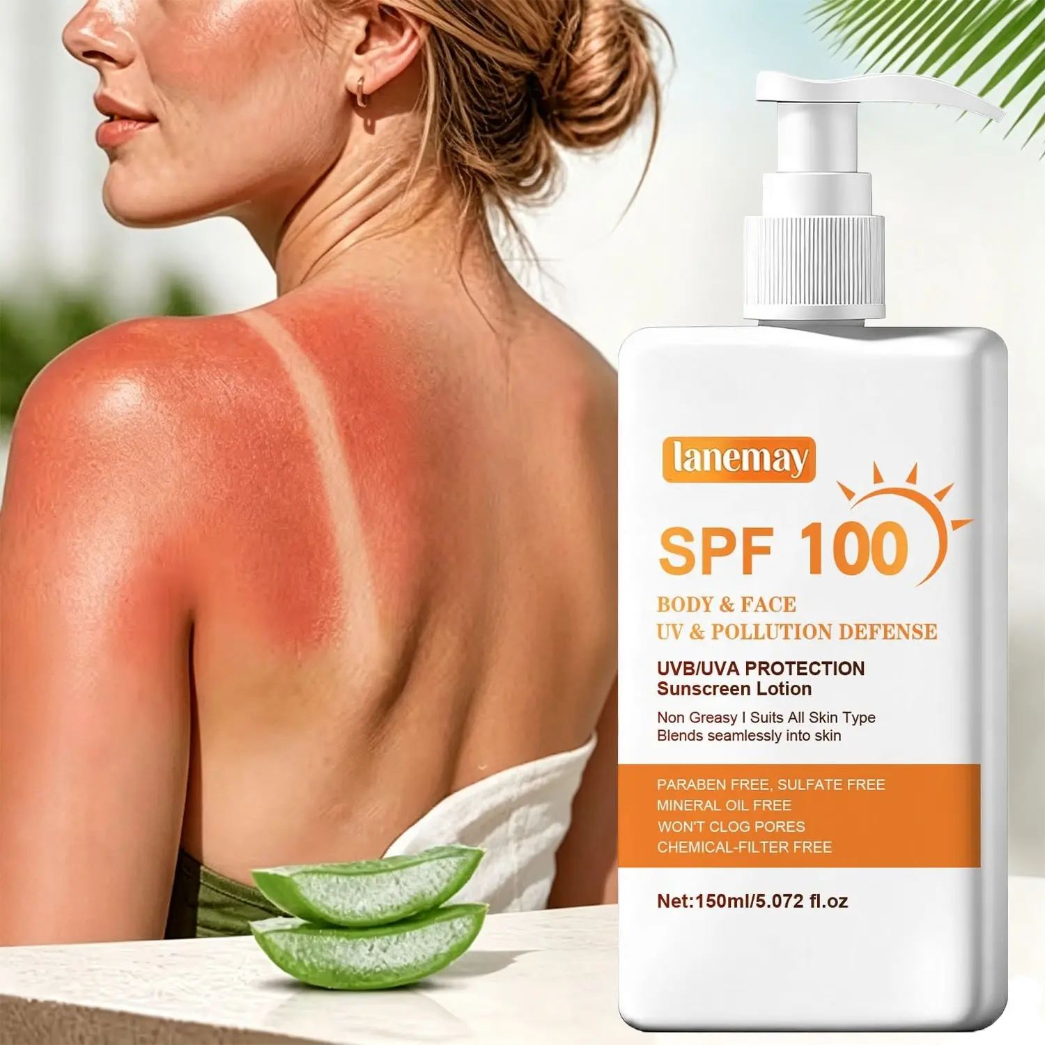 High Protection Sun Protective Sunscreen Lotion Sunblock Spf100 Broad Spectrum, Niacinamide Brightening, Aloe Vera Soothing Moisturizing, Suitable for Face Body, Facial Sunscreen