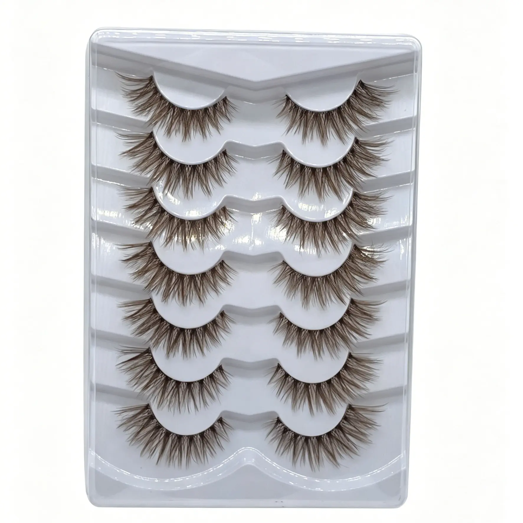 7 Pairs Caramel Brown False Eyelashes, Cat Eye/Fox Eye/Girl Group Makeup Styles, Natural Daily Lashes