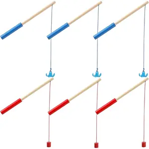6 Pcs Magnetic Fishing Pole Wooden Magnetic Fishing Rods for Kids with Magnet Hooks Summer Game Toy Beach Pool Activity Gifts for Kindergarten Girl Boy(Red, Blue,Column, Hook)fidget toys