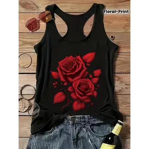 Women's Off-Shoulder Floral Print Tank Top, Casual Vacation Style Blouse with Soft Lightweight Cotton Blend Fabric for Summer Beach Days