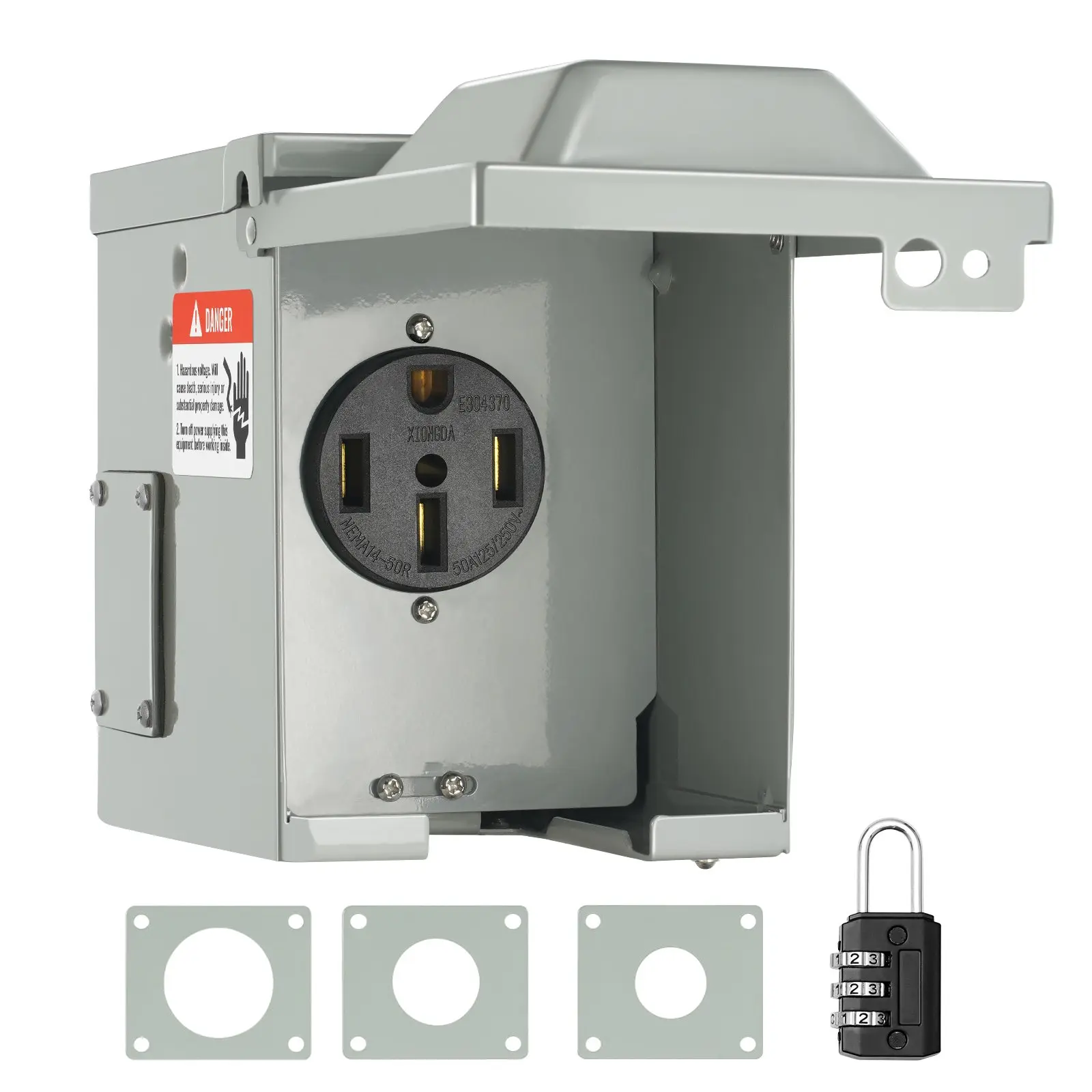 VEVOR 50 Amp RV Power Outlet Box, 125/250 Volt, Enclosed Lockable Outdoor RV Receptacle Box, NEMA 14-50R Weatherproof Electrical Panel, for RV Camper Trailer Motorhome