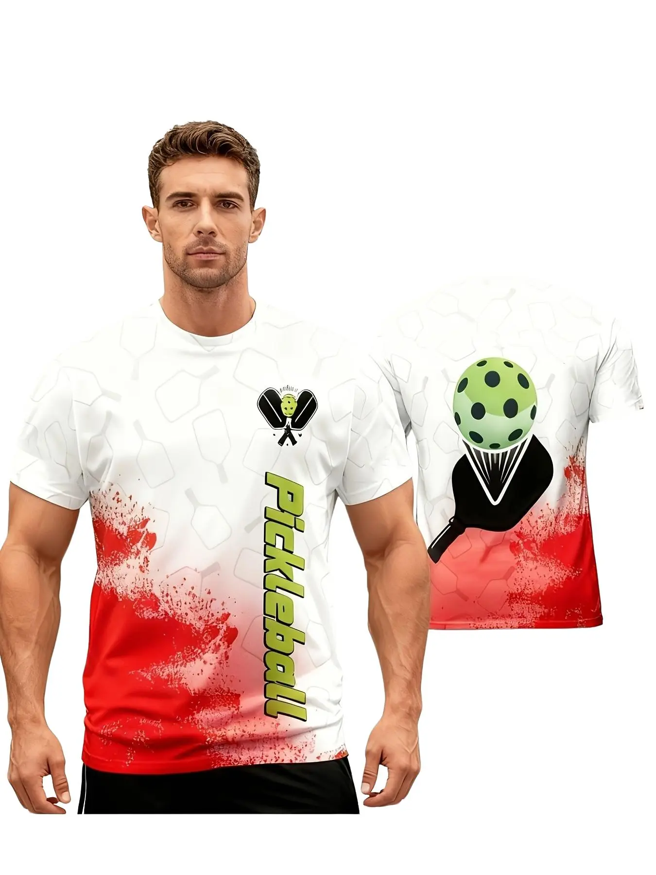 Men's Pickleball Shirt Tee, All-Over Print Design, Breathable Summer Sports Wear, Durable Casual Button Front Jacket, Ideal for Games & Daily Use