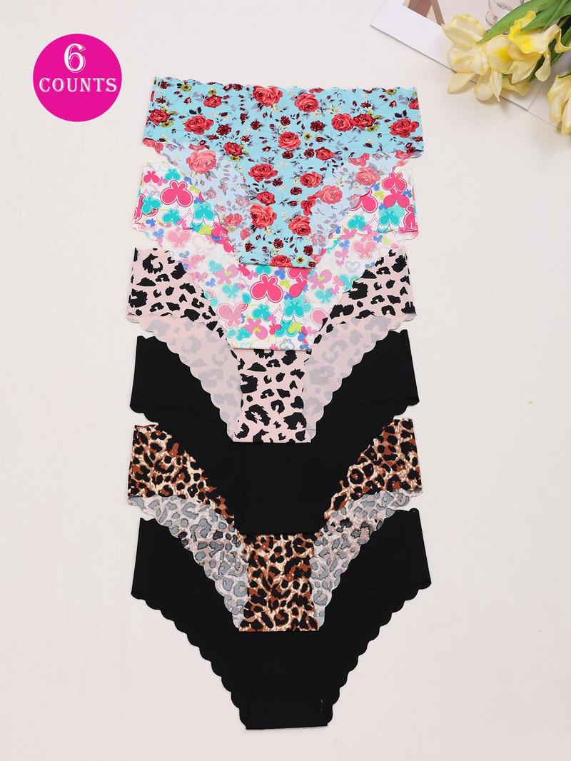 Women's Plain & All Over Print Solid Seamless Panty, Soft Comfy Breathable Knicker for Daily Wear, Underwear for All Seasons