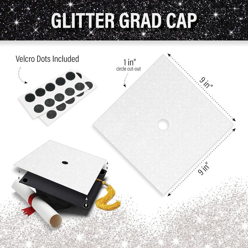 Glitter Heavyweight  Construction Paper for Grad Caps, 5 Sheets, DIY Grad Cap Decorations (White)