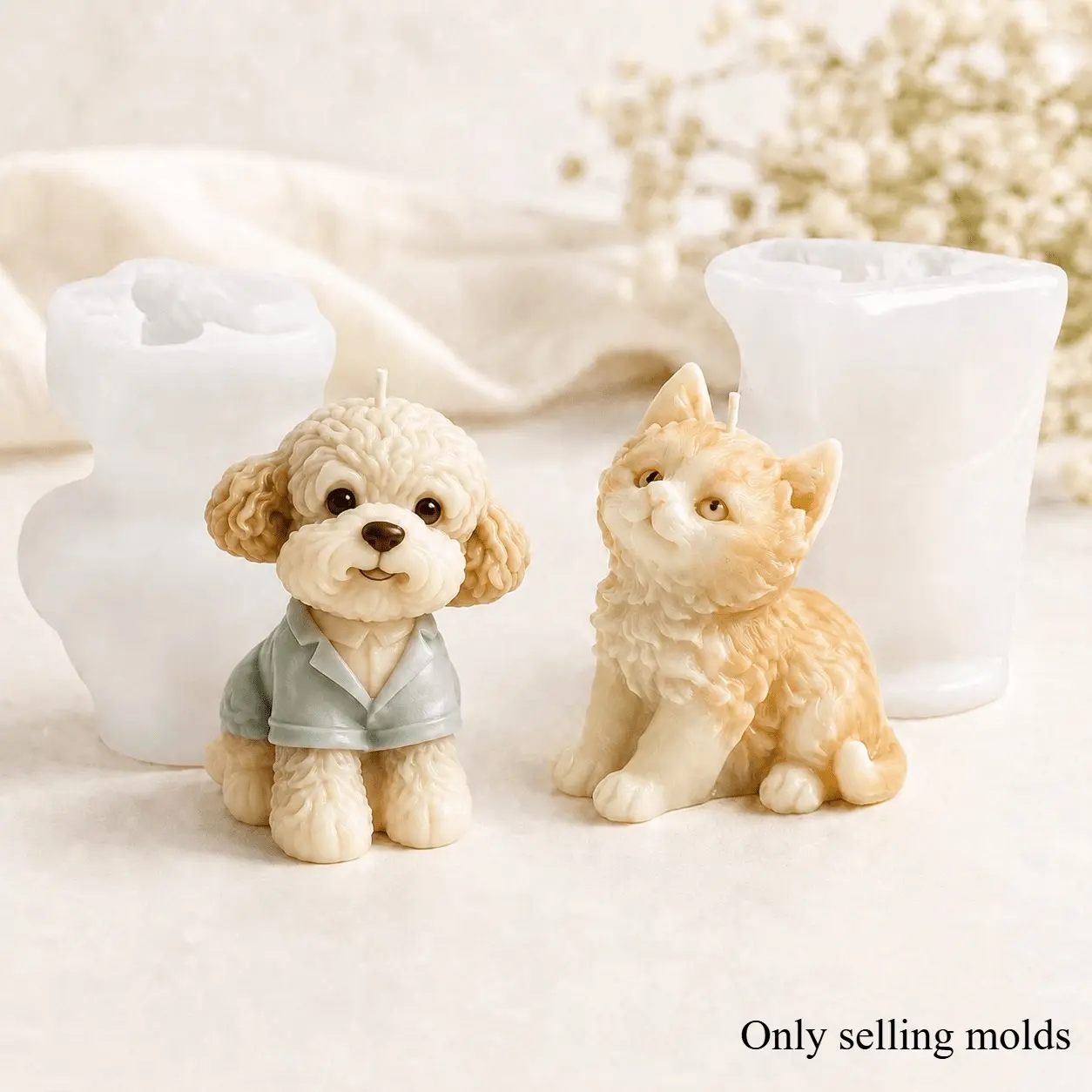 2Pcs Cartoon Pet Dog & Cat Silicone Resin Molds, Animal Figurine Mould, Suitable for Crystal Resin, Candle Wax, Hand Soap Base & Gypsum Plaster, Handmade Craft Tools for Table Decor, DIY Home Ornaments