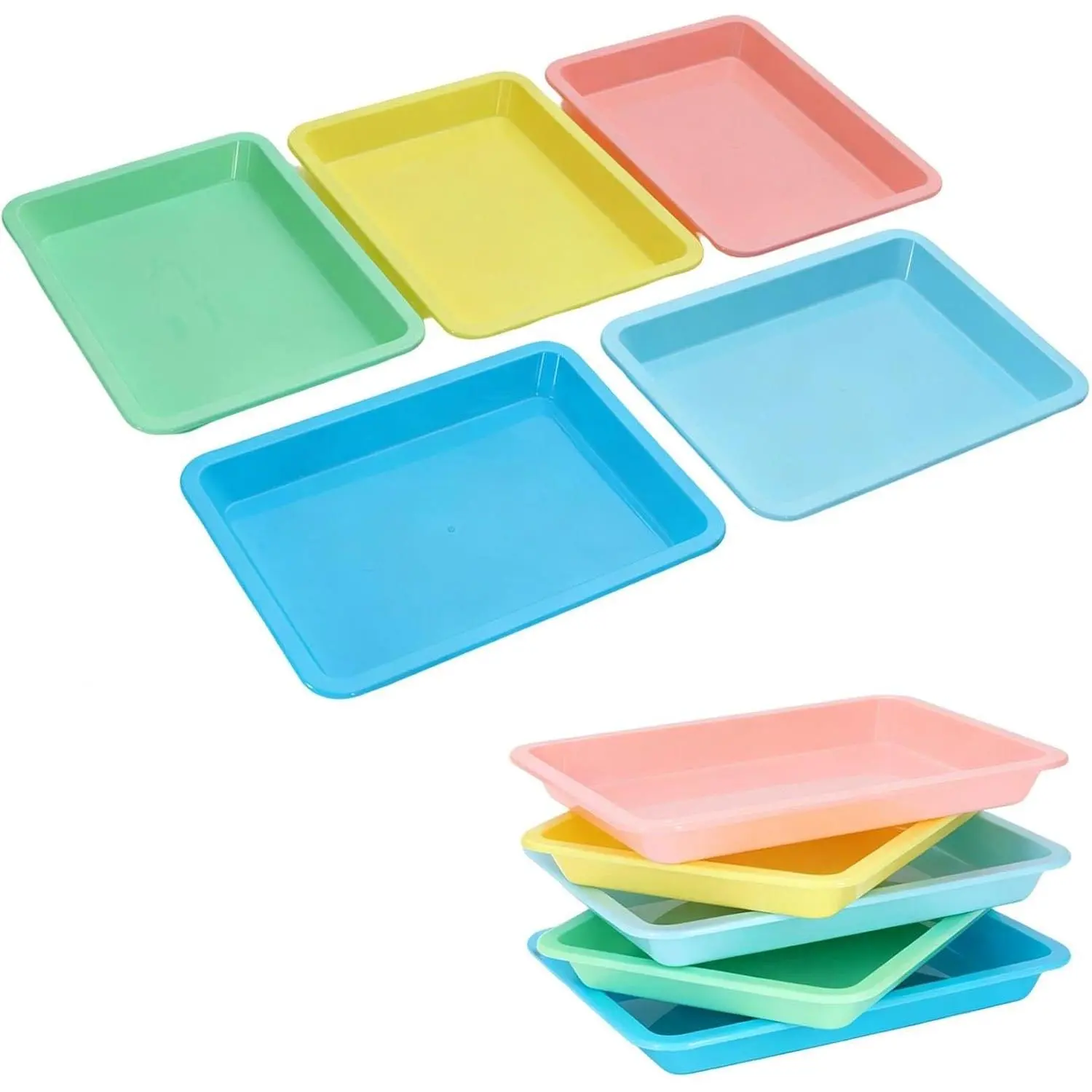 10 Pack Plastic Craft Trays Shallow Sensory Trays for Playdough Sand Painting Activity Trays for Classroom Flat Color Trays for Art Projects
