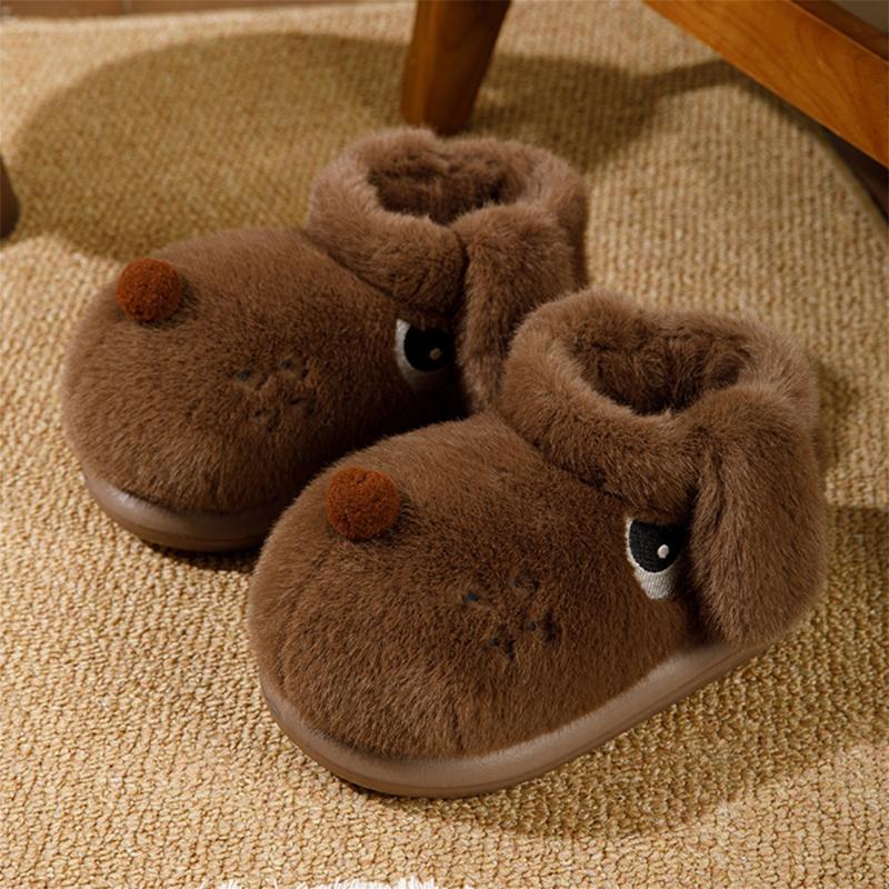 (New)Cozy Pink Plush Dog-Shaped Slippers for Women - Warm, Anti-Slip Indoor Shoes with Cute Drooping Ears Design