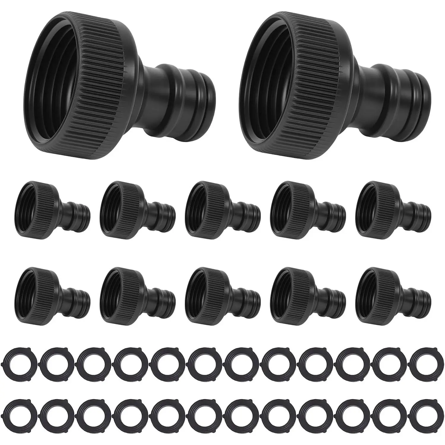 12 count 3/4” GHT Garden Hose Female Connector, Quick Adapter for Male Bibb | Include 24 Rubber Gaskets, Leak-Proof, Long-Lasting, Durable Plastic, Fitting for Standard 3/4'' Thread Faucet