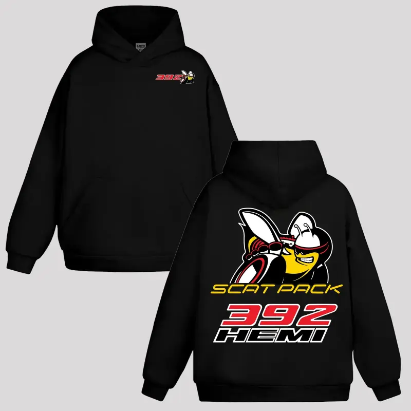 Graphic Hoodie Dodge Scat Pack 392 HEMI Hoodie Sweatshirt, 392 HEMI Engine Graphic Shirt, Muscle Car Fan Hoodie, Automotive Streetwear Apparel for Car Parts Enthusiasts, Unisex Hoodie for Men Women, Full Color Full Size Gift for Car Lovers