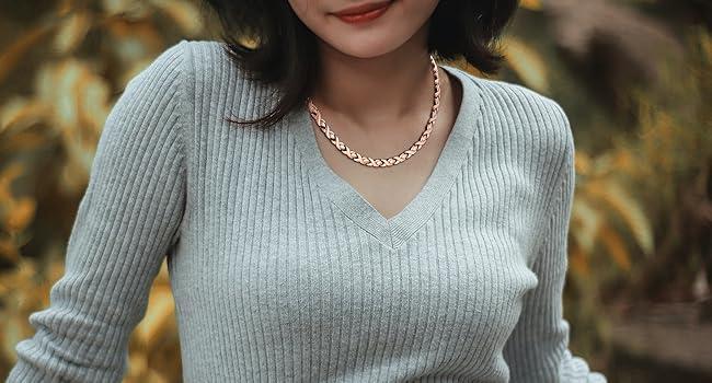 Copper Necklace for Women Men Pure Solid Copper Chain Necklace with Magnets Unique X Shape Links Adjustable