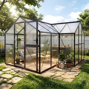 12x12FT T-Shape Greenhouses, Greenhouse for Outdoors with Polycarbonate Panel, Heavy Duty Green House with Aluminum Frame, Roof Vent, Quick-Install Design for Backyard, Garden(4 Boxes)