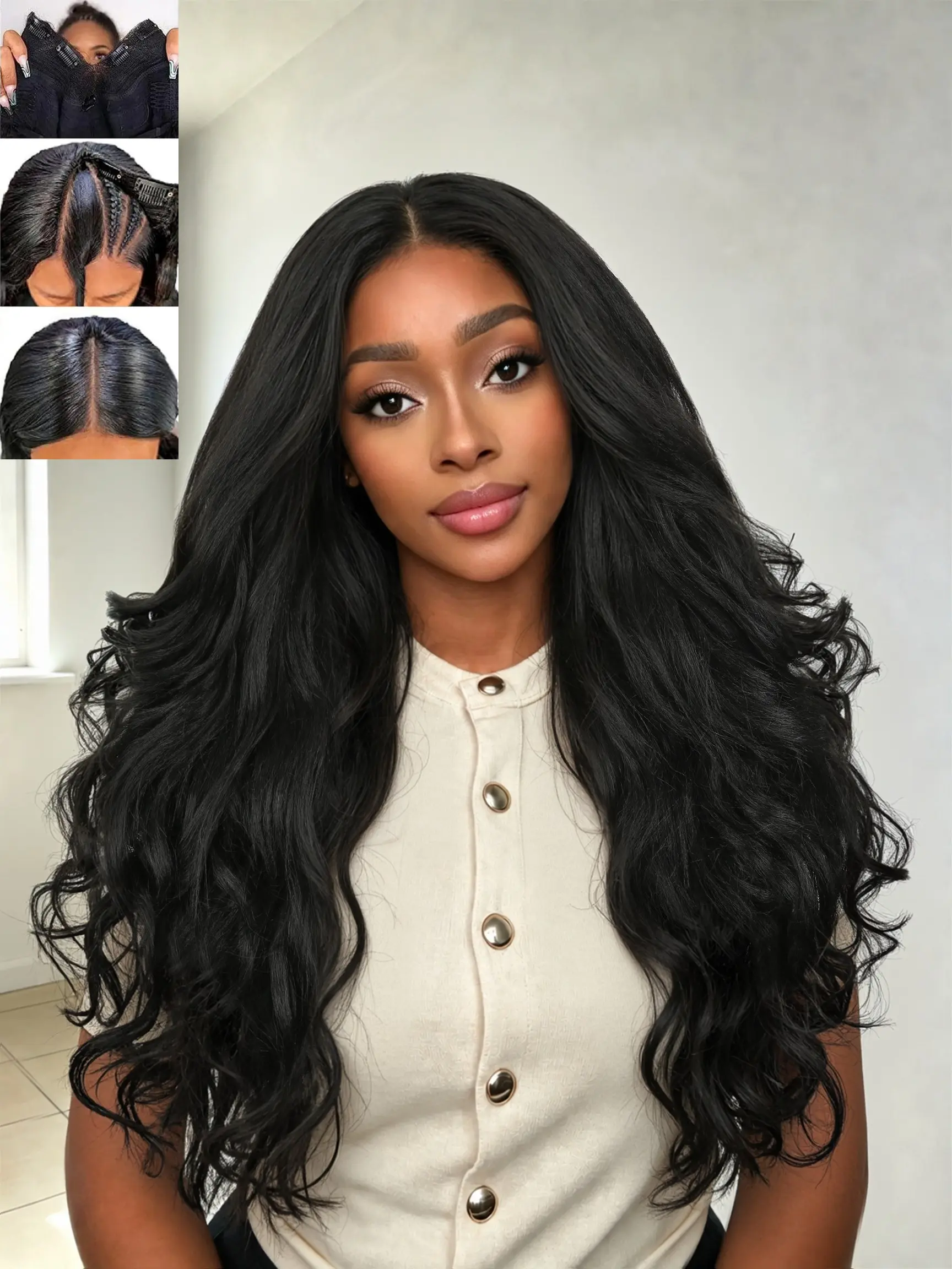 Yaki Wavy Layered Curly V Part Wig, 26 Inch Long Fluffy Synthetic Hair, Glueless Half Wig for Women, Beginner Friendly, Daily Party Use, Loose Wave Wig