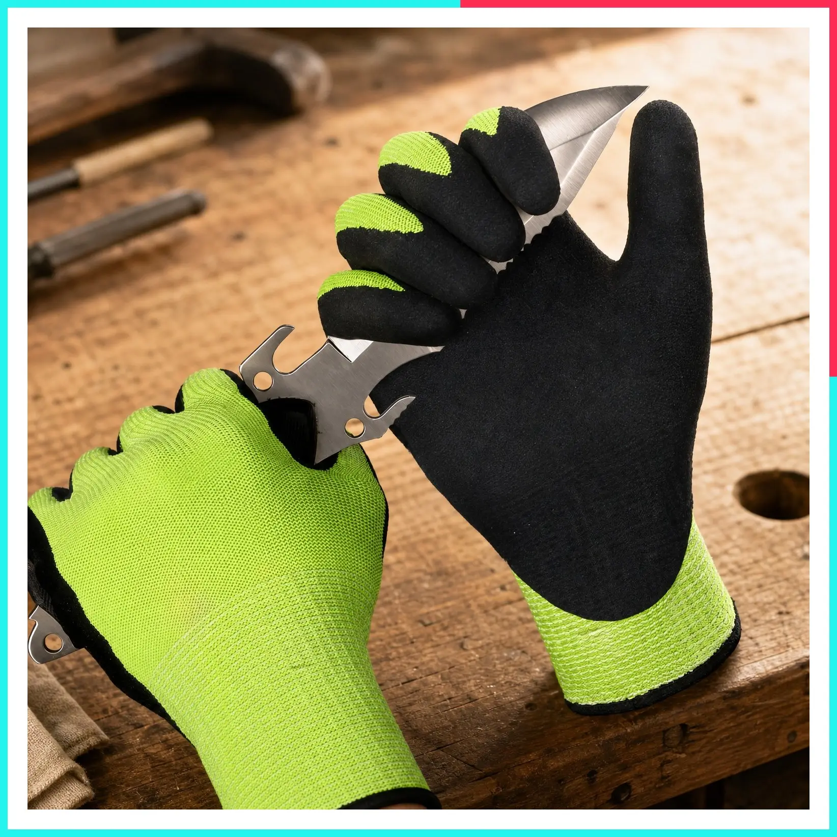 2 Pairs A7 Cut Resistant Touchscreen Work Gloves, CR3027, Size L – Sandy Nitrile Coated, Superior Grip for Woodworking, Glass Cutting, Construction, Cargo Handling, Gardening, Car Repair