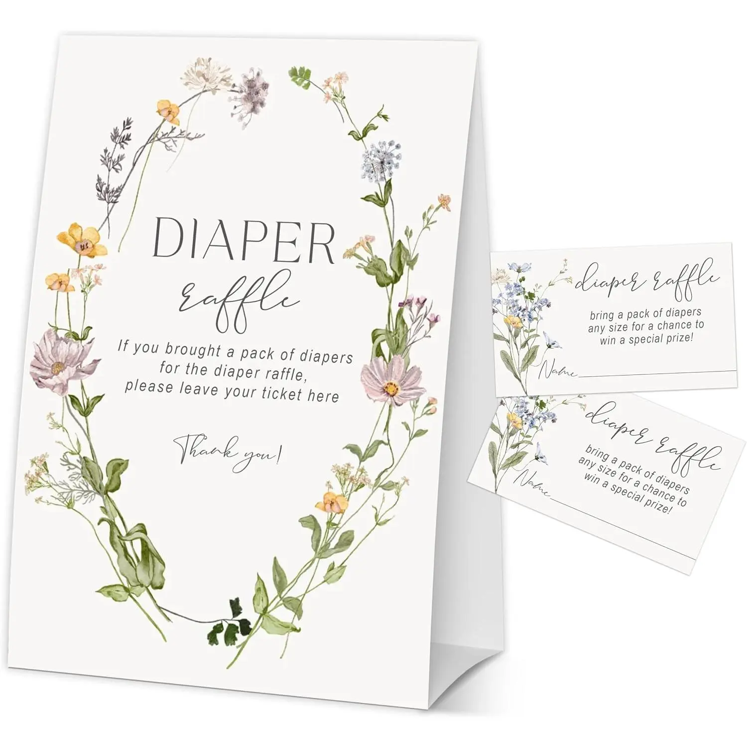 in Bloom Diaper Raffle Tickets, Spring Floral Wreath  Shower  for  Party Decor & Supplies-A03