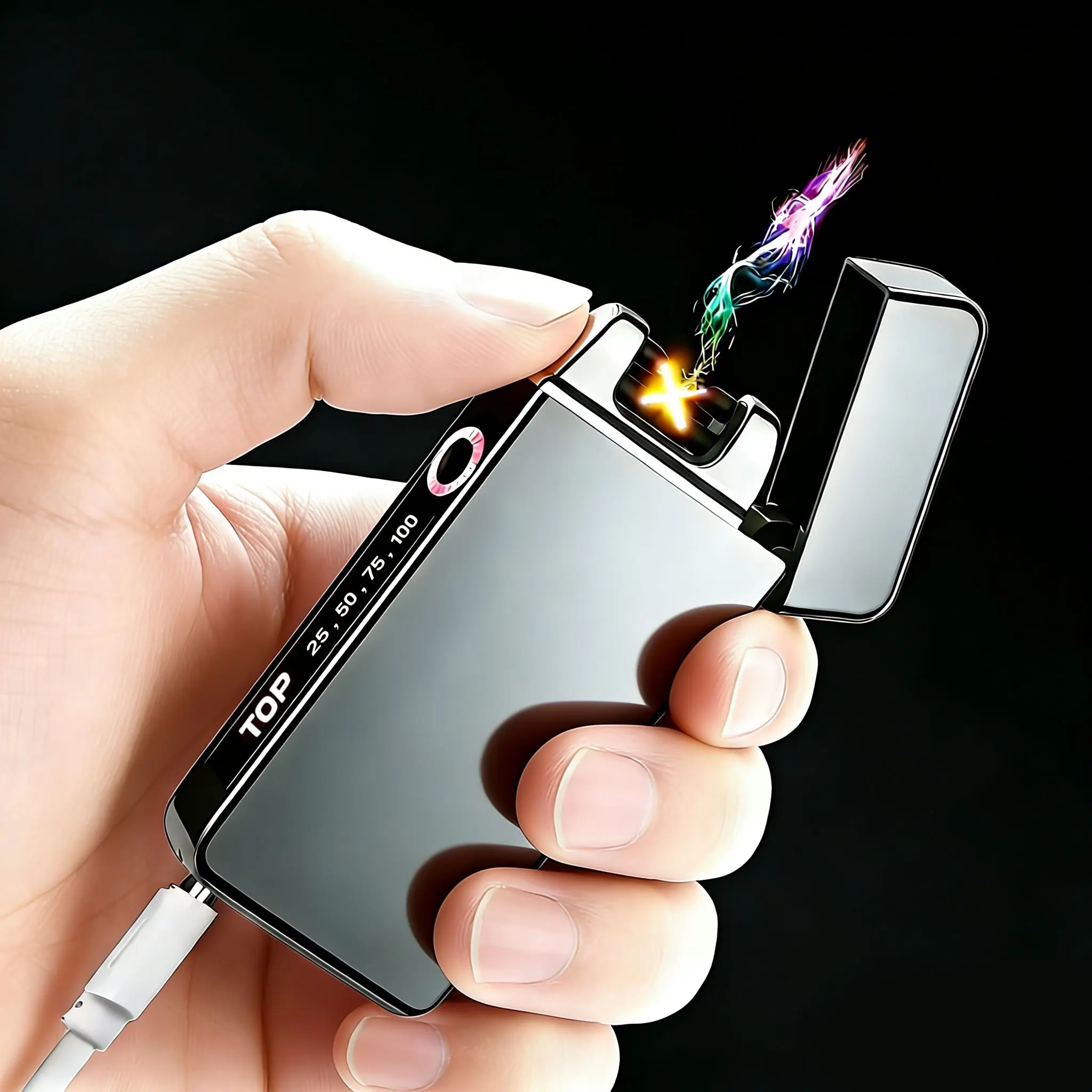 Windproof USB Rechargeable Electric Lighter with LED Power Display Flameless Plasma Ignition Portable Lighter for Cigarettes Candles Camping E Cigs Outdoor Use