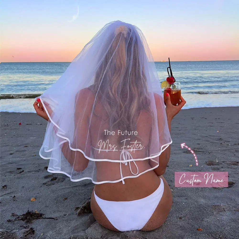 A bridal veil, customizable with name and date - short chiffon wedding veil with hair comb, exclusive to brides to be and future brides, suitable for bachelor parties, bridal showers, wedding occasions - durable romantic wedding accessories gifts