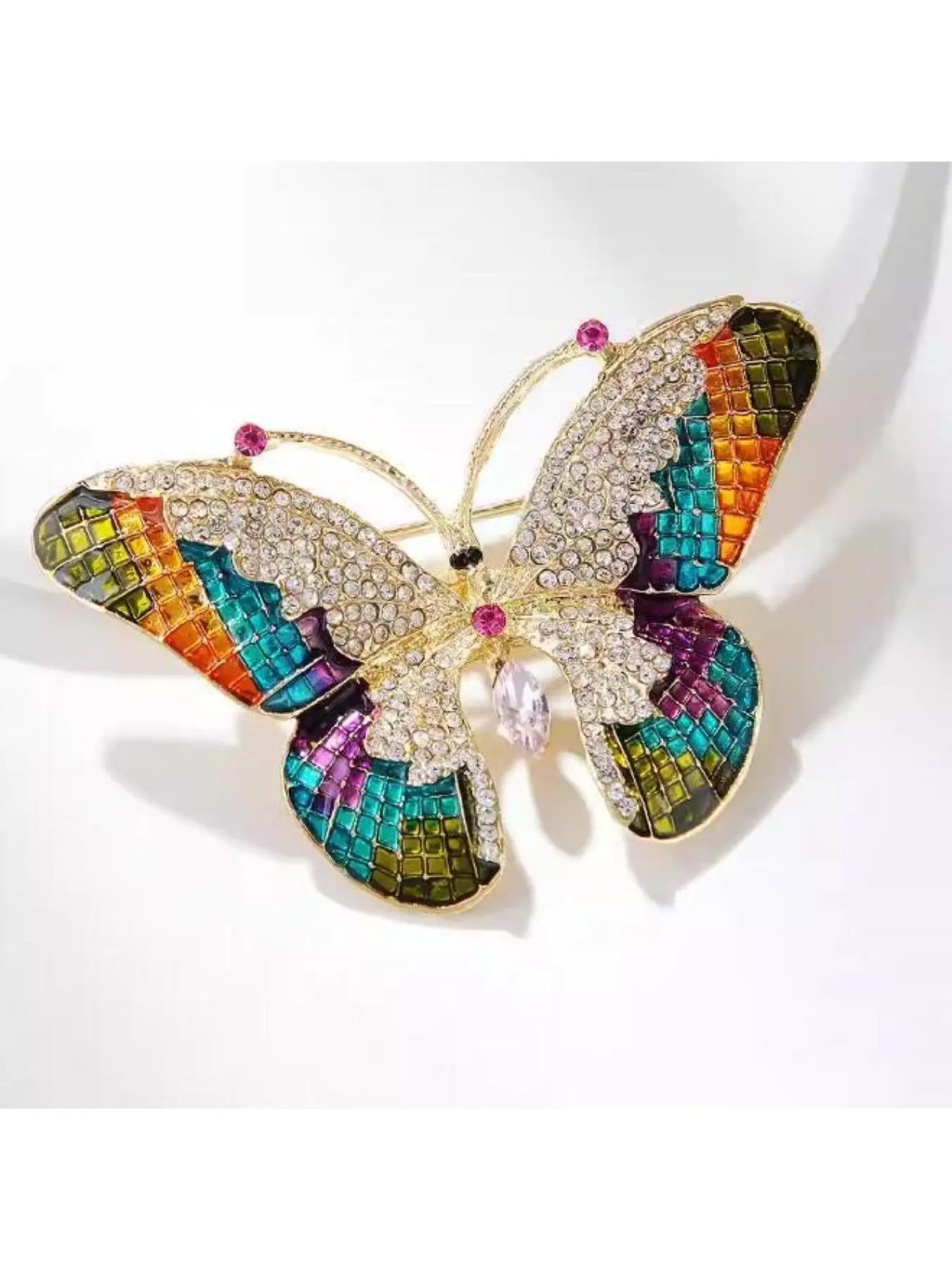 Exquisite colorful butterfly set with diamond chest flower, high-end feeling, glazed full diamond brooch, women's outfit, temperament accessories