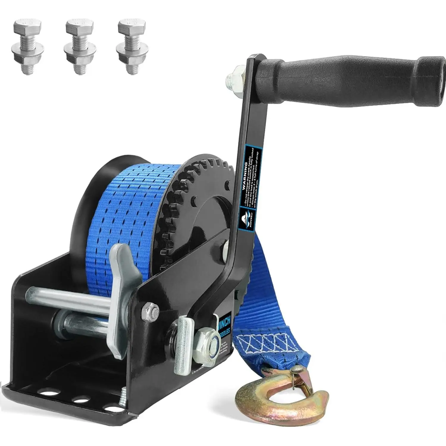 Boat Trailer Winch 1600LBS with 26ft Strap, 4:1 Gear Ratio Hand Crank Winch, 2-Way Ratchet Heavy Duty Steel Winch for Boat, Jet Ski, ATV, Trailer