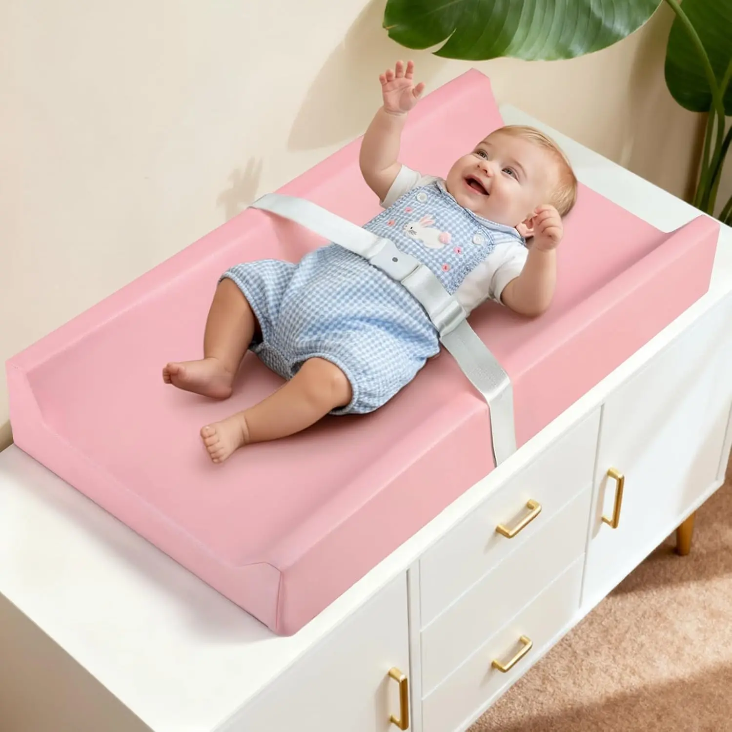 Waterproof & Wipeable Vegan Leather Baby Diaper Changing Pad, Non-Slip Wipe-Clean Changing Mat for Dresser Changing Table, Pink
