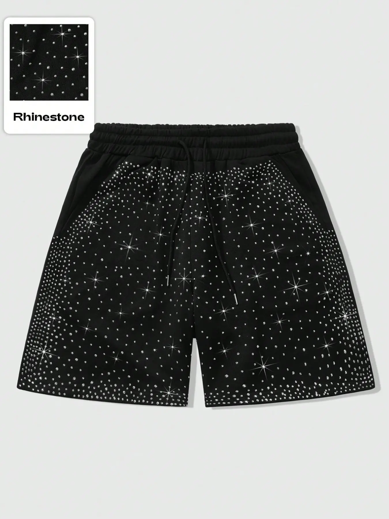 Men's All Over Floral Print Rhinestone Elastic Drawstring Shorts | Fitted Casual Summer Shorts with Sparkle Detail | Fashionable Bottoms for All Season Daily Wear