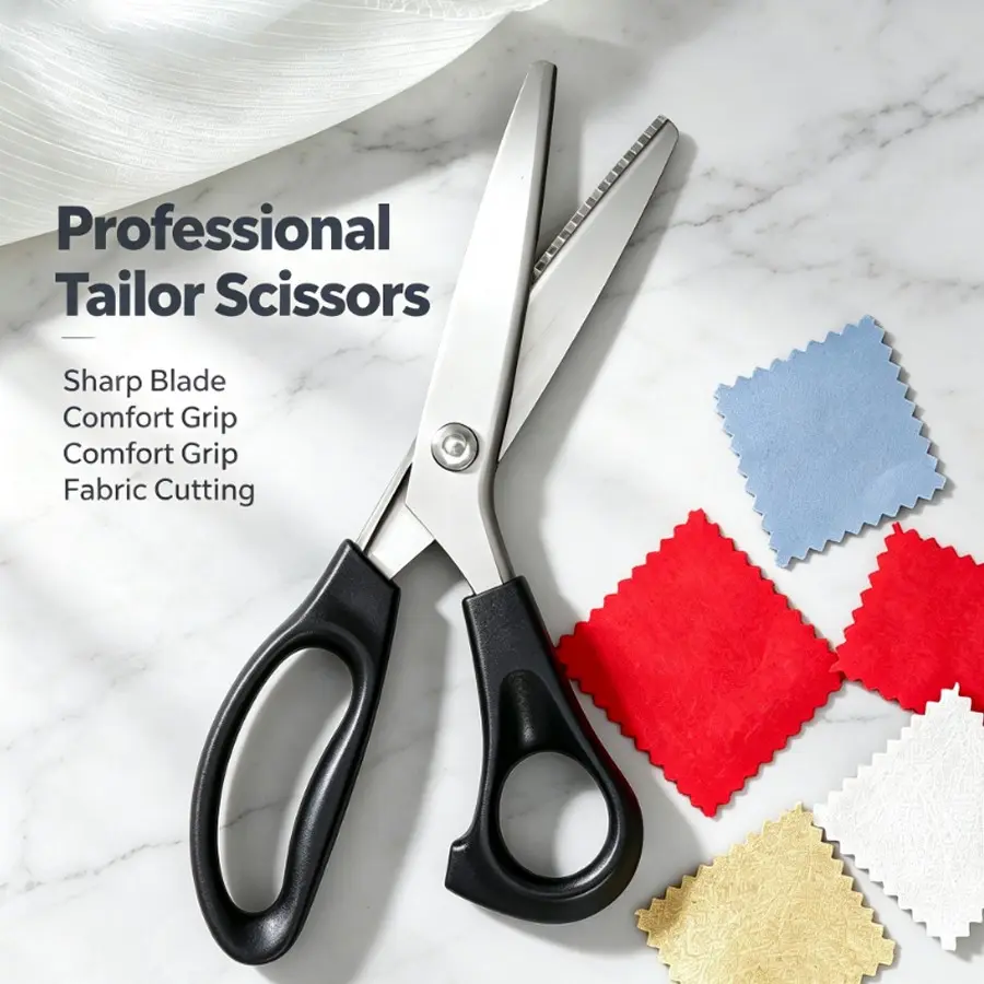 Professional Pinking Shears, Stainless Steel Serrated Fabric Scissors, Sharp Wave Blade, Ergonomic Handle, Ideal for Sewing & Crafting, Sewing Tools