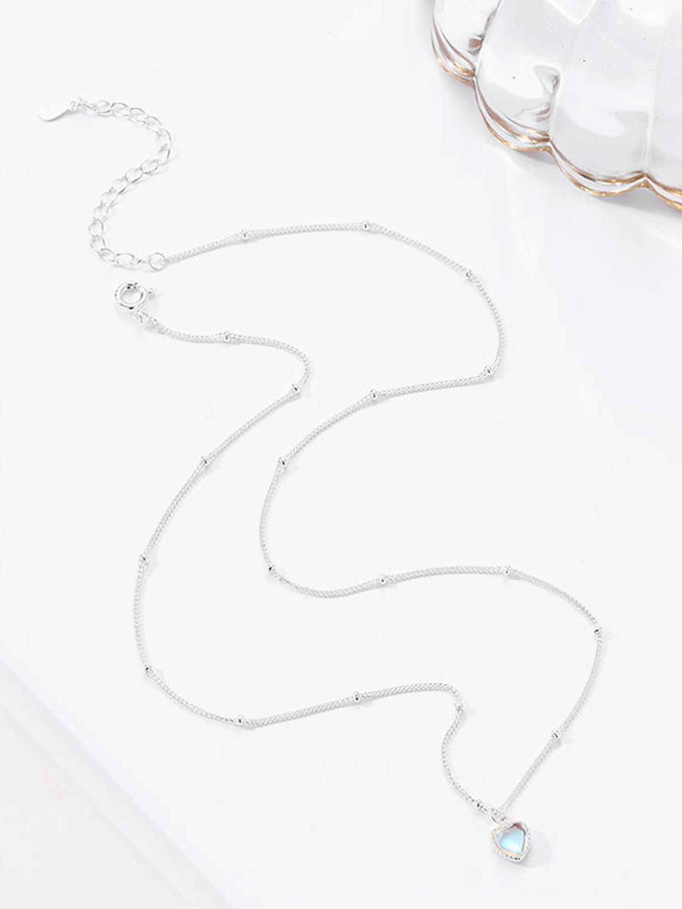 925 Sterling Silver Fashion Heart Shaped Moonstone Pendant Necklace for Women, Fashion Jewelry for Party, Daily Clothing Decor, Birthday Gift, Dainty Necklace