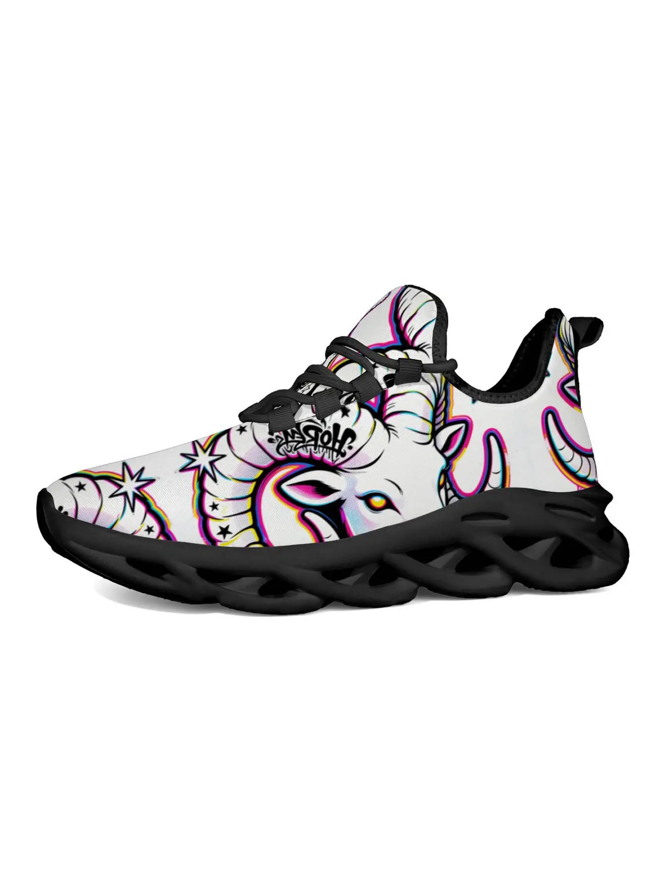 Unicorn Graffiti Print Sports Shoes, Street Art Style, Rainbow Color, Shock Absorbing Sole, Fashionable Women's Sneakers, Perfect for Music Festivals