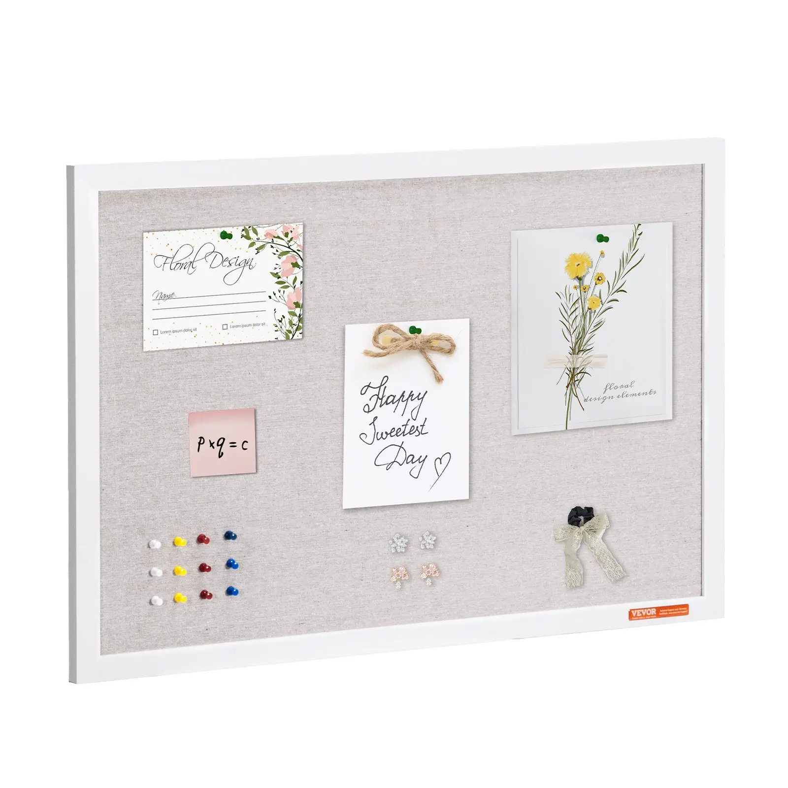 30" x 20" White Cork Board with Linen Surface - Stylish Wall-Mounted Bulletin Board for Home, School, Office - Elegant Functional Noticeboard