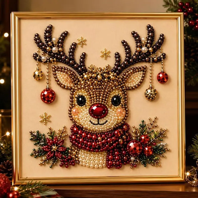 (With Frame)DIY Christmas Diamond Painting Art Kit, DIY Christmas Pearl Diamond Painting,3D Pearl Santa Diamond Art Kit,3D Beaded Christmas Pearl Diamond Painting, Xmas Wreath Stocking Mosaic Art, Stress Relief DIY Home Wall Decoration#DiamondArt