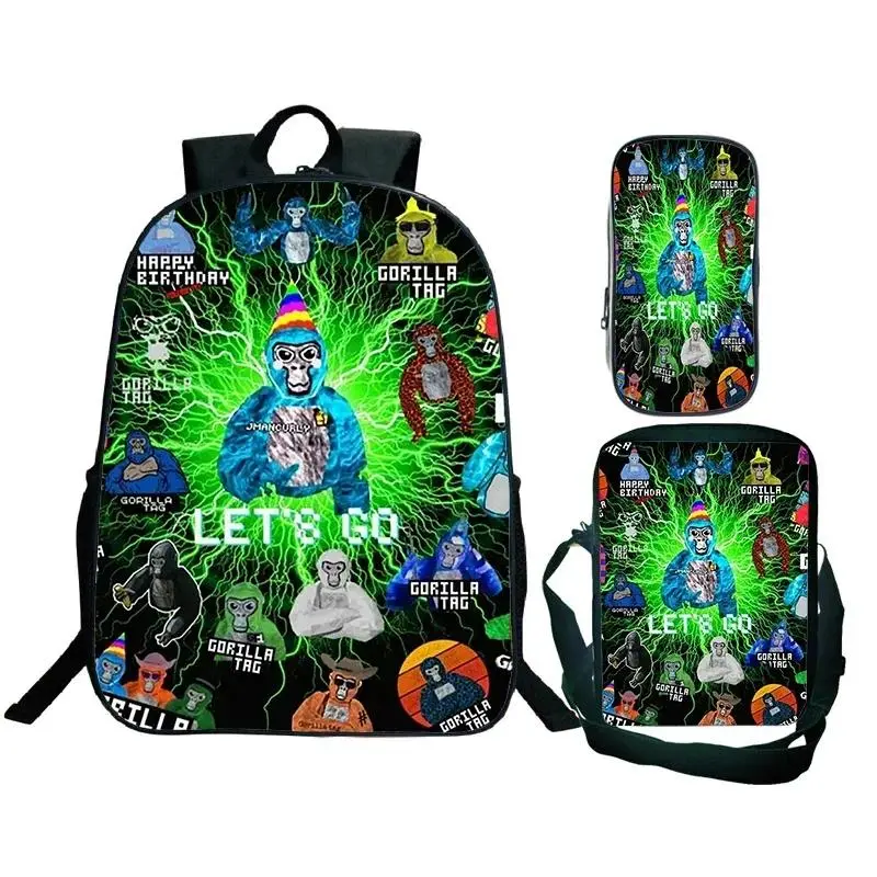 Game Gorilla Tag Print Backpack with Shoulder Bag Pencil Case Boys Funny Cartoon Schoolbag Waterproof Children Boolbag 3Pcs Set