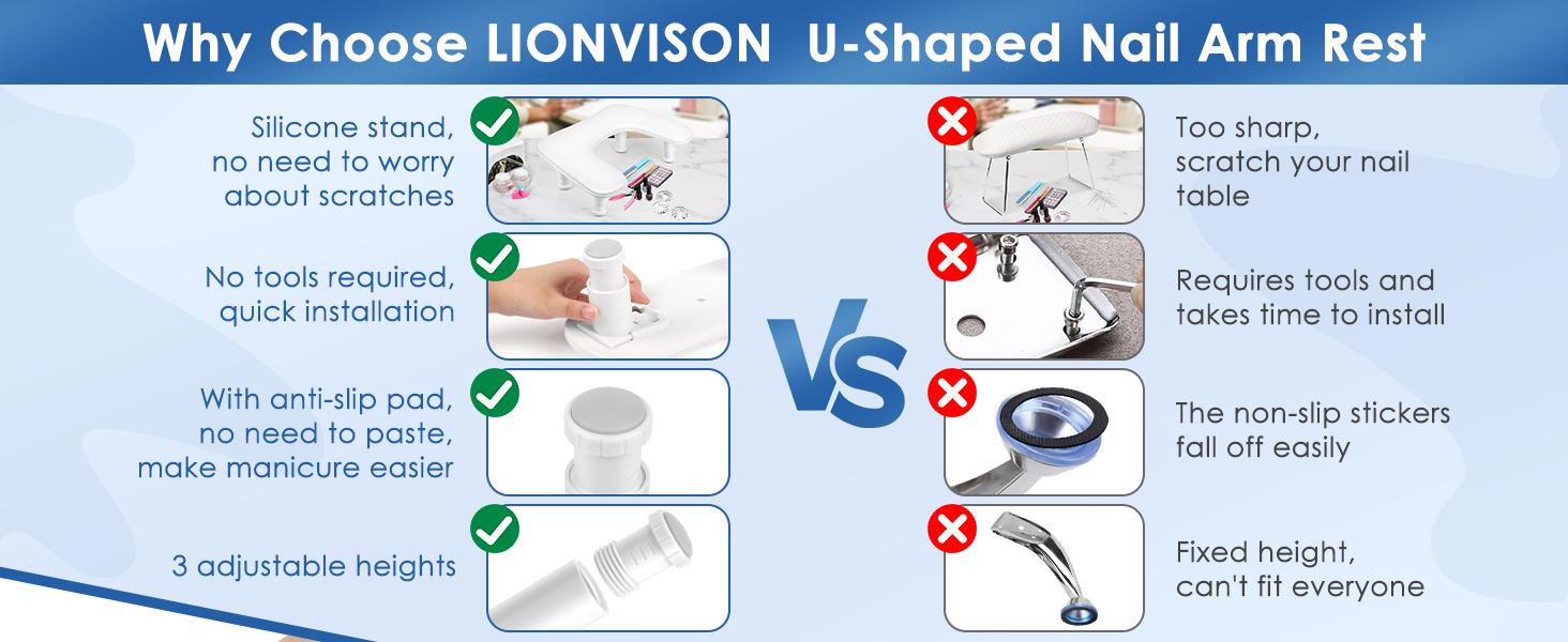 Manicure Arm Rest for Nails Tech: U-shaped Adjustable Nail Armrest - Black PU Leather Hand Stand Rest for Manicurists