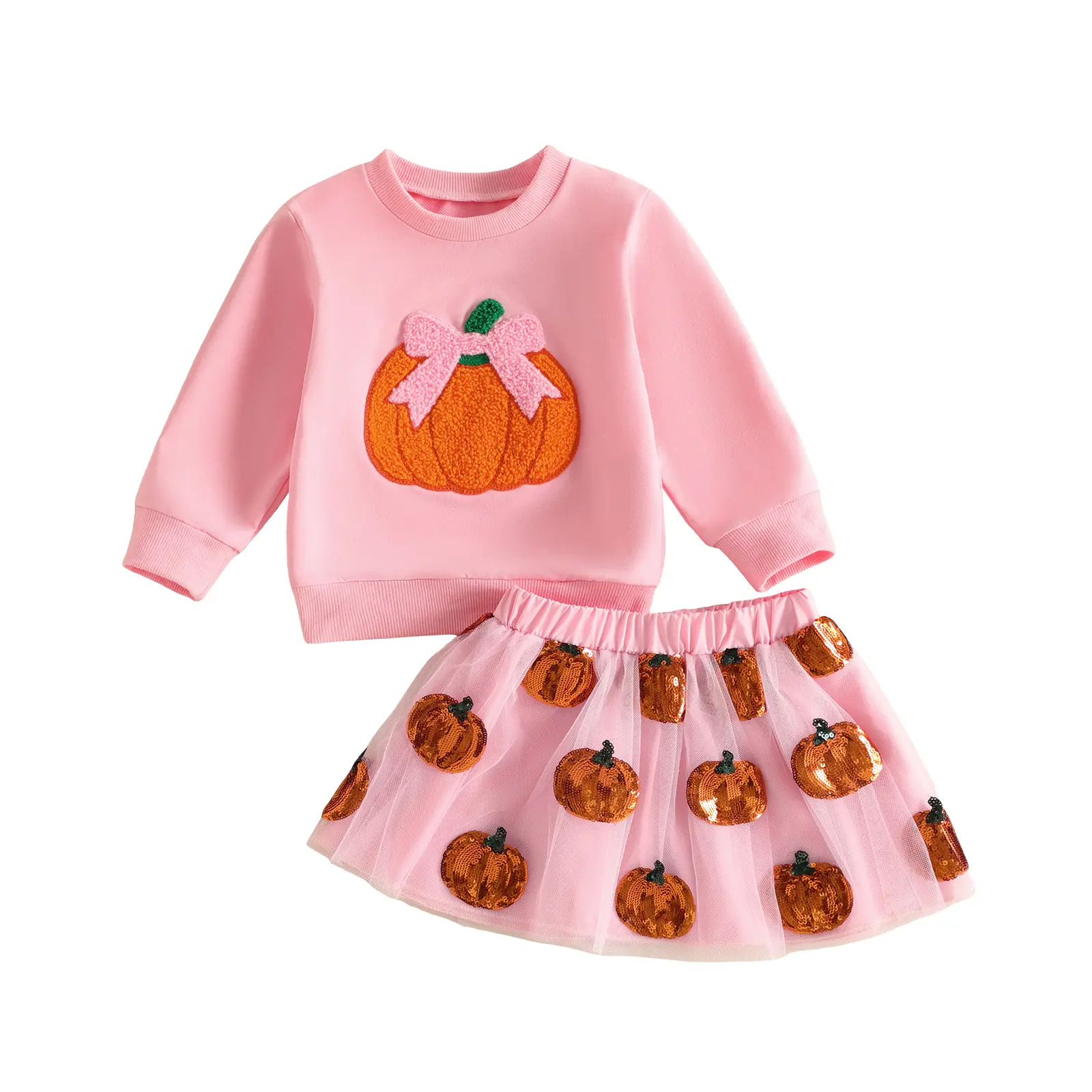 Meihuida Toddler Baby Girls Halloween Outfit Ghost Embroidery Long Sleeve Pullover with Tulle Skirt 2Pcs Fall Clothes 6M-4T