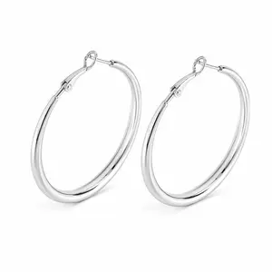 Women's S925 Silver-Plated Rounded Hoop Earrings - Brass Base, High Polish, Lightweight Hollow Tube, Tapered Thick Bottom Thin Top, 30/40/50/60mm, Hypoallergenic Chunky Statement Circle Shape Jewelry for Everyday Wear, Gift for Her, Chunky Statement Earri