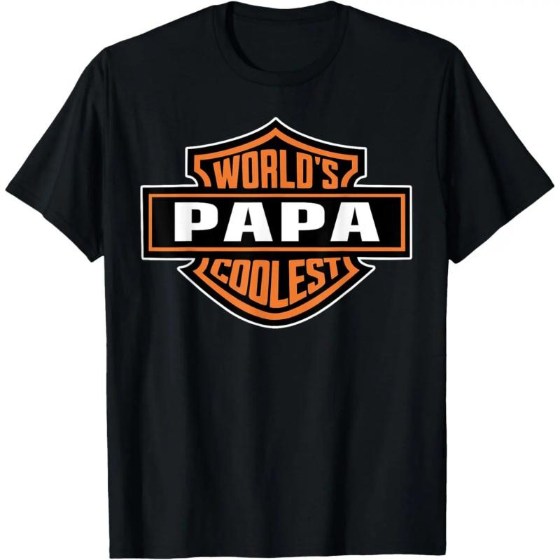 Mens World's Coolest PAPA Best Dad In The World Father's Day T-Shirt  Cotton Casual Short Sleeve Round Neck Tee for Daily Wear