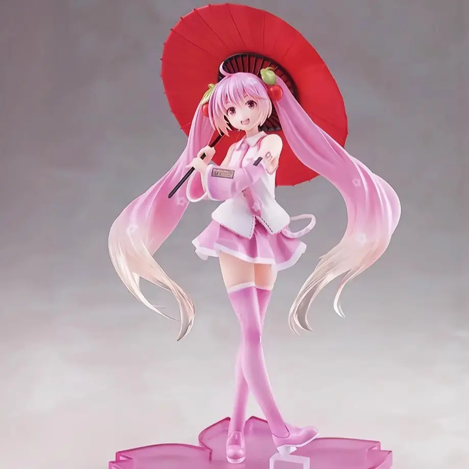 Hatsune Miku Umbrella Cherry Blossom Figure, 24cm Desktop Decor, Anime Statue, Gift for Fans, PC Case Ornament