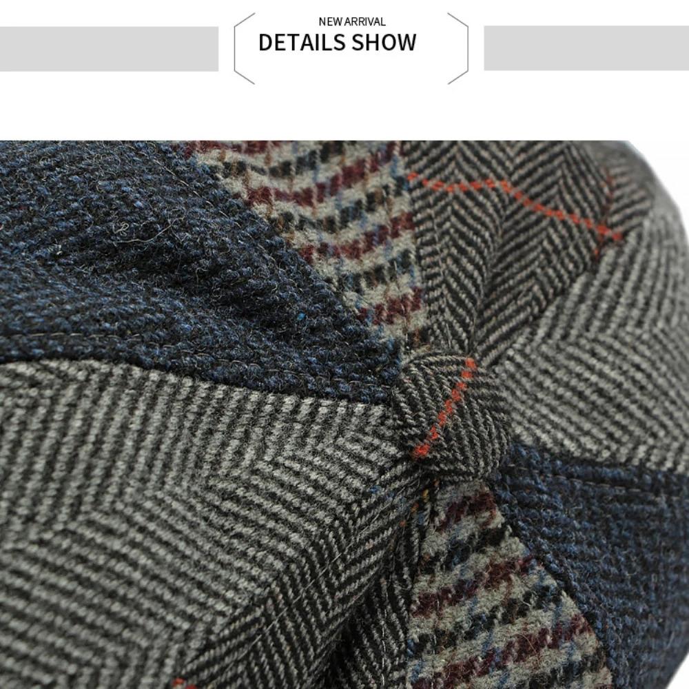 HT4612 Beret Cap Men Women Spring Autumn Wool Beret Hat Patchwork Plaid Ivy Octagonal Flat Cap Male Female Artist Painter Berets