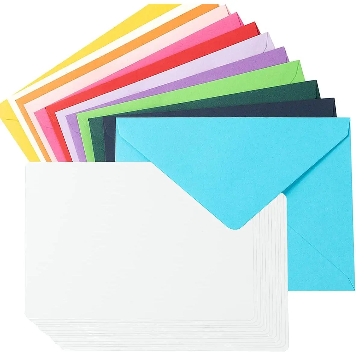 24 count A7 Colorful Envelopes and 5x7 Blank Cards, White | A7 Colored Gummed Envelopes with Flat Cards for Weddings, Invitations, Birthday,  Shower