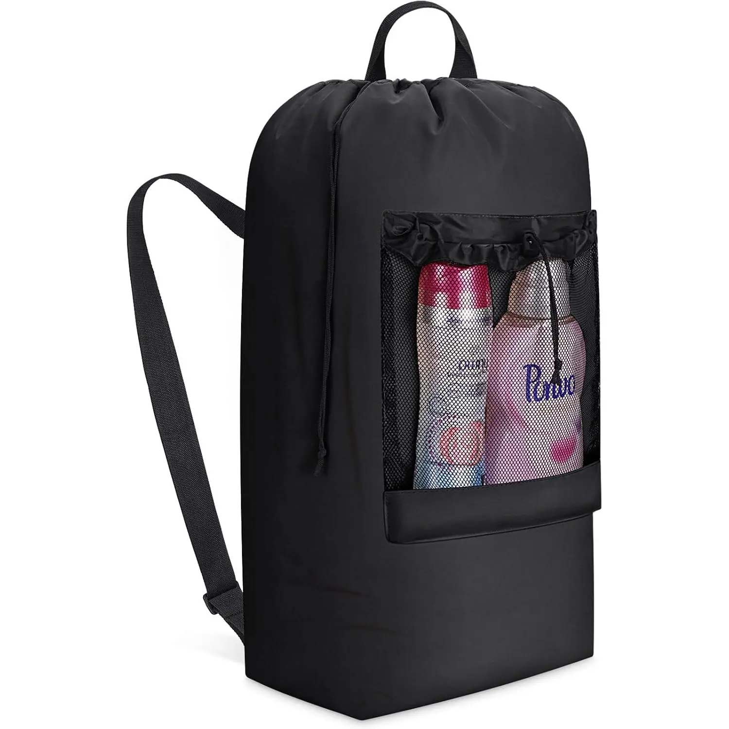 Laundry Bag,  Laundry Backpack with  Straps and Mesh Pocket for Laundromat, Heavy Duty Laundry Bag Backpack for Dirty Clothes for College Dorm/Travel/Apartment, 90L, Black