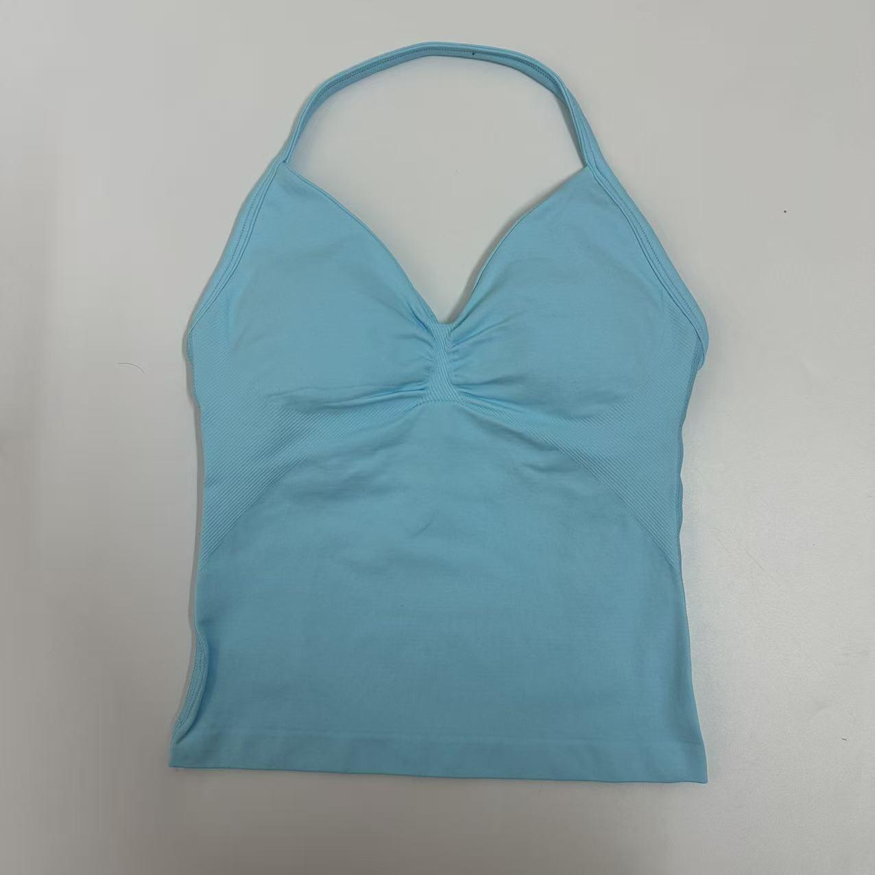 DFYNE Backless Fitness Tank Top with Built-in Bra Pads, Long Straps, and Elongated Cuffs for a Slimming Look, Ideal for Yoga Training.