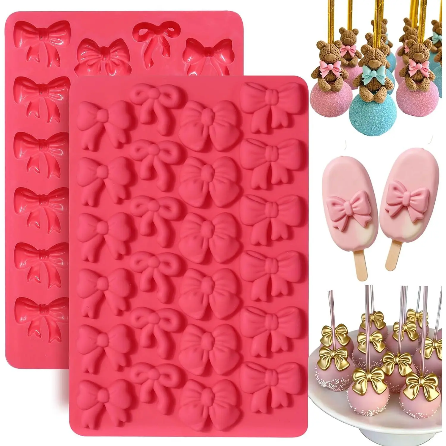 Cute Bow-Shaped Silicone Mold Double Set - 2-Pack, 48-Cavity Mini Size for Pet Supplies Dog & Cat Furniture Stairs Ramps Decor, Candy Making, Fondant Decorations, Versatile Baking Tools