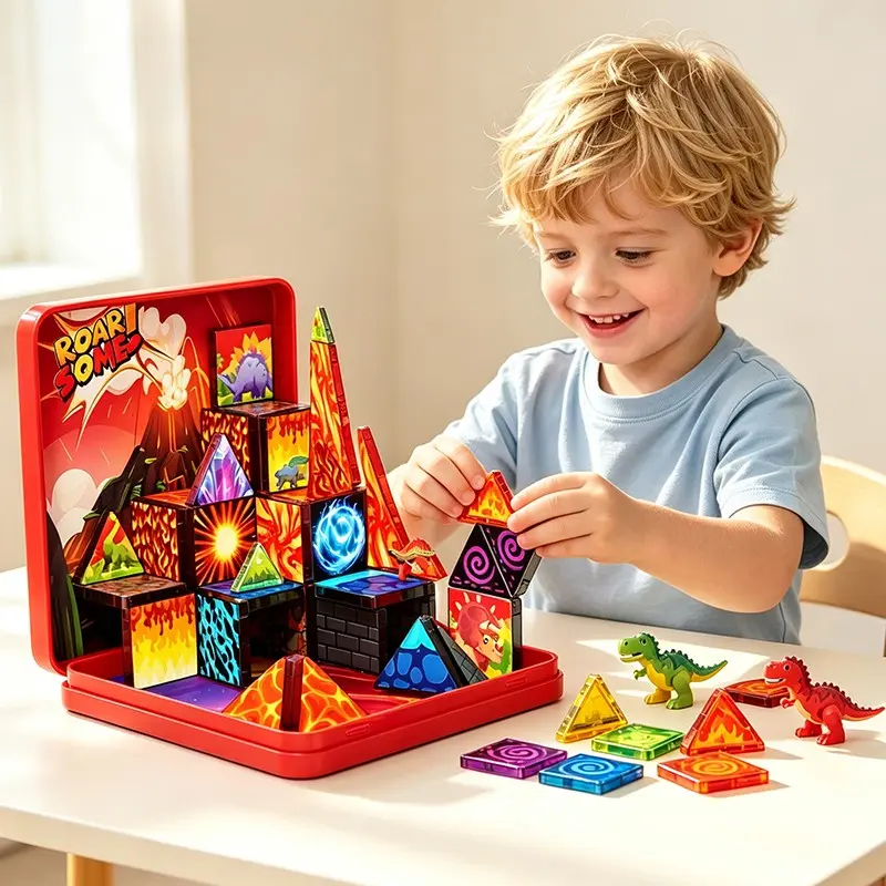Magnetic Building Tiles Set, Iron Box Magnetic Puzzle Kit, Stem Educational Toy for Kids, Ages 3+, Birthday & Christmas Gift