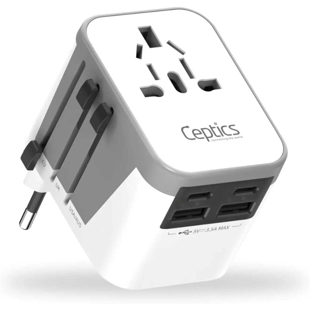 Travel Adapter Worldwide - Universal Input, 2 USB-A + 2 USB-C | Universal Travel Adapter, Type A, C, G & Plugs, Works in 150+ Countries, Perfect for Phones, Tablets & Smartwatches